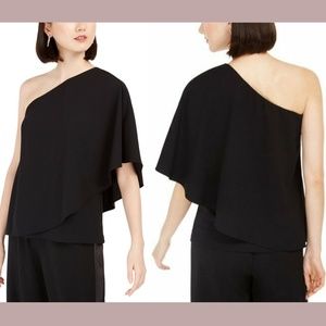 NWT $109 Adrianna Papell [ SZ 4 ] One Shoulder‎ Crepe Drape Top in Black